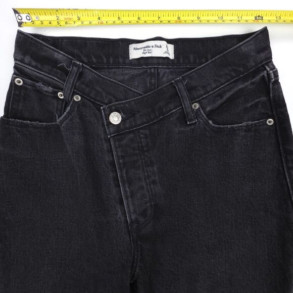 ABERCROMBIE Dad High Rise Raw Hem Crossover Jeans Clean Girl Minimal Y2k Black - Picture 3 of 9
